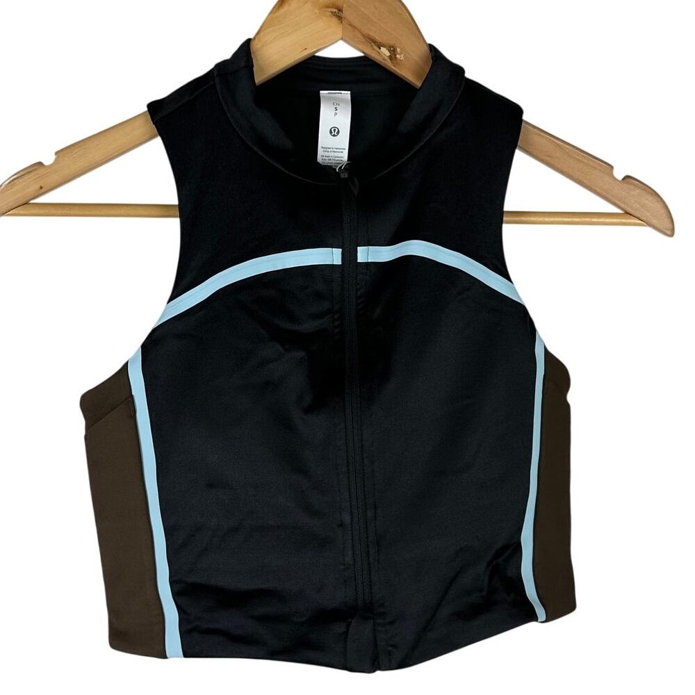 Lululemon NWT Satin Shine Full Zip Tank Top Black Walnut Foam Size XS Luxtreme